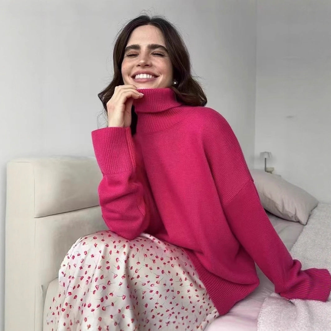 Damen Lässiger Rollkragenpullover aus hochwertigem Strick Drune