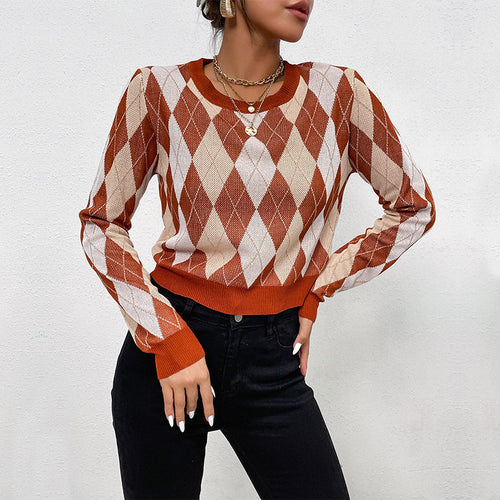 Damen modischer Strickpullover mit Rautenmuster und lässigem Schnitt Drune