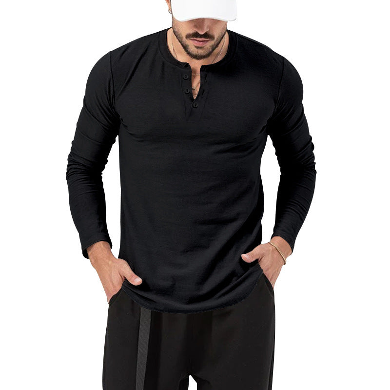 Herren Langarm Henley-Shirt mit modischem Knopfverschluss Drune