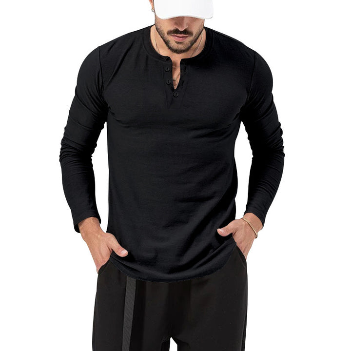 Herren Langarm Henley-Shirt mit modischem Knopfverschluss Drune