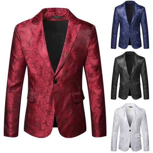 Herren Eleganter Paisley Muster Satin Blazer Drune