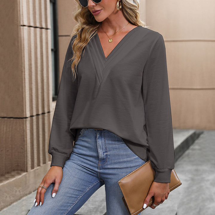 Damen Bluse mit V-Ausschnitt und lockeren Ärmeln Drune