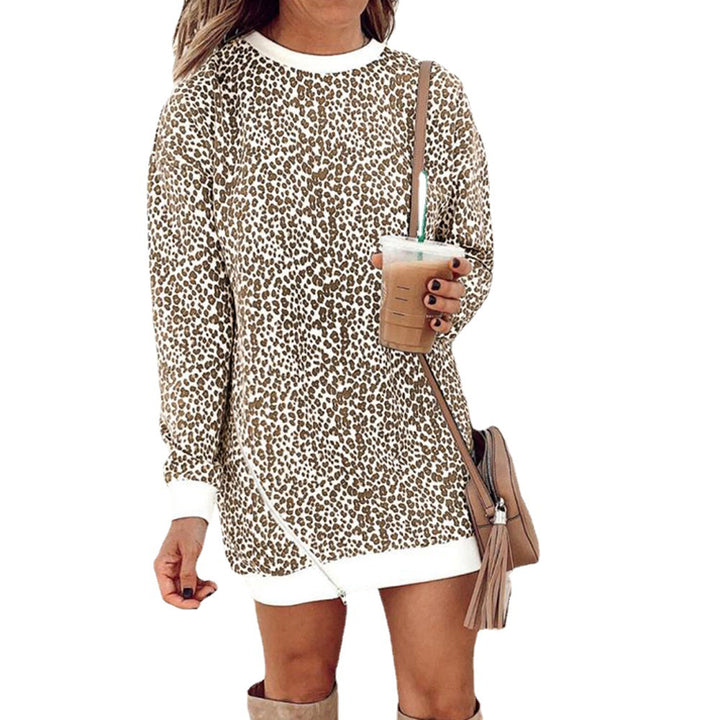 Damen Sweatkleid im lässigen Leopardenmuster mit weitem Schnitt Drune