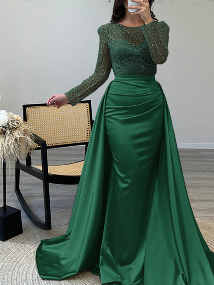 Damen Abendkleid mit funkelndem Paillettenoberteil und elegantem Satinrock Drune