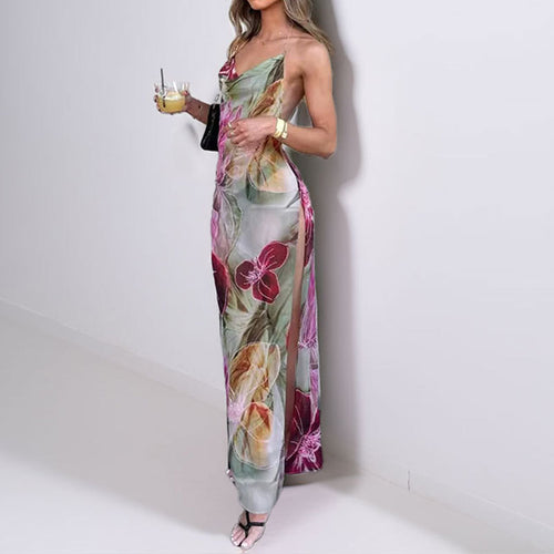 Damen Maxikleid mit transparentem Blumenmuster und schlanker Silhouette Drune