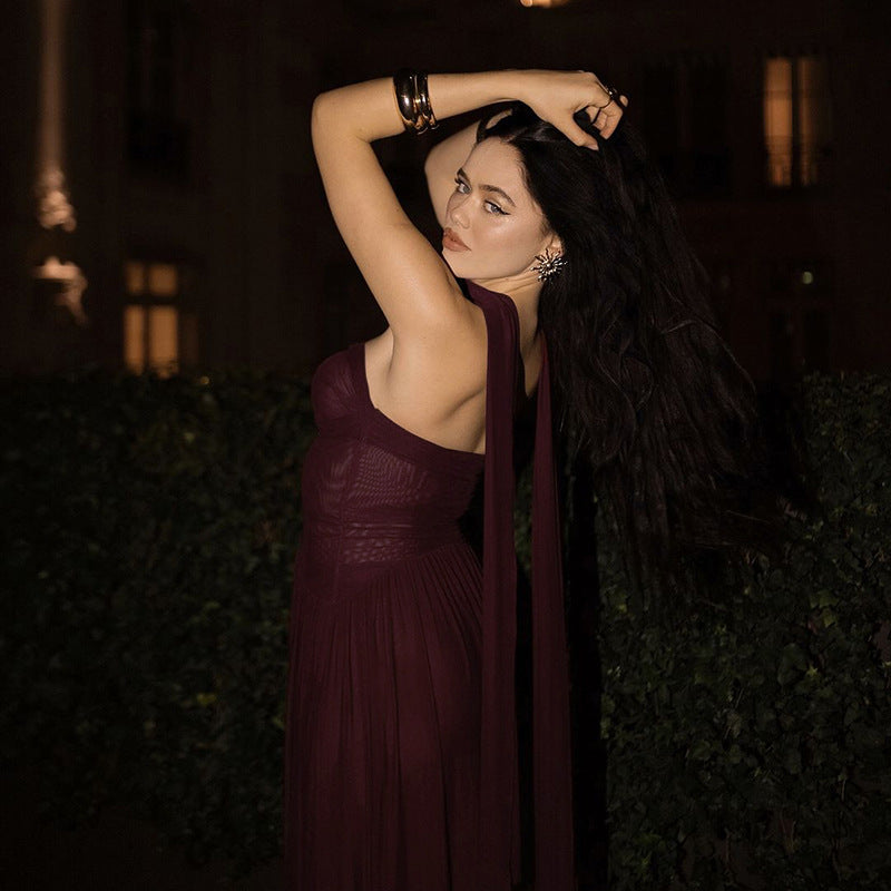 Damen Elegantes Maxi-Kleid mit fließendem Rock und geschmackvoller Chiffon-Schärpe Drune