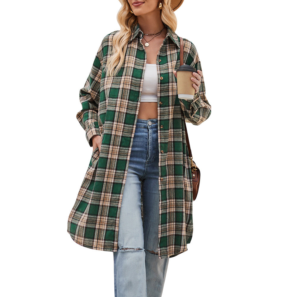 Damen lässige Flanell-Hemdjacke im Oversized-Schnitt Drune