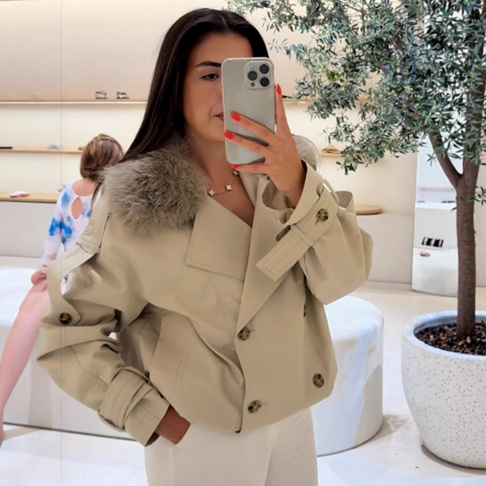 Damen elegante Übergangsjacke mit luxuriösen Fellkragen Drune