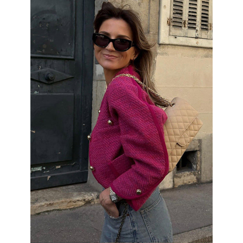Damen Modische Blazerjacke mit eleganten Knöpfen und Taschen Drune