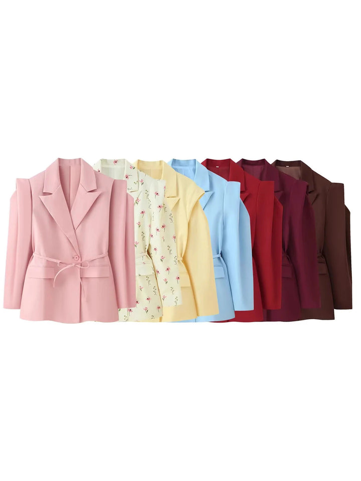 Damen Modische Blazerjacke mit Gürtel und Seidenoptik Drune