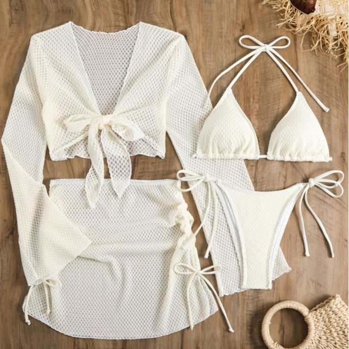 Damen Mesh-Badeanzug mit gebundenem Oberteil und hohem Bund Drune