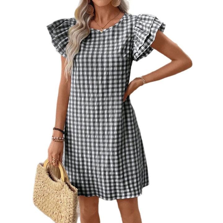 Damen Kurzarmkleid im modernen Vichy-Design mit Rüschendetails Drune