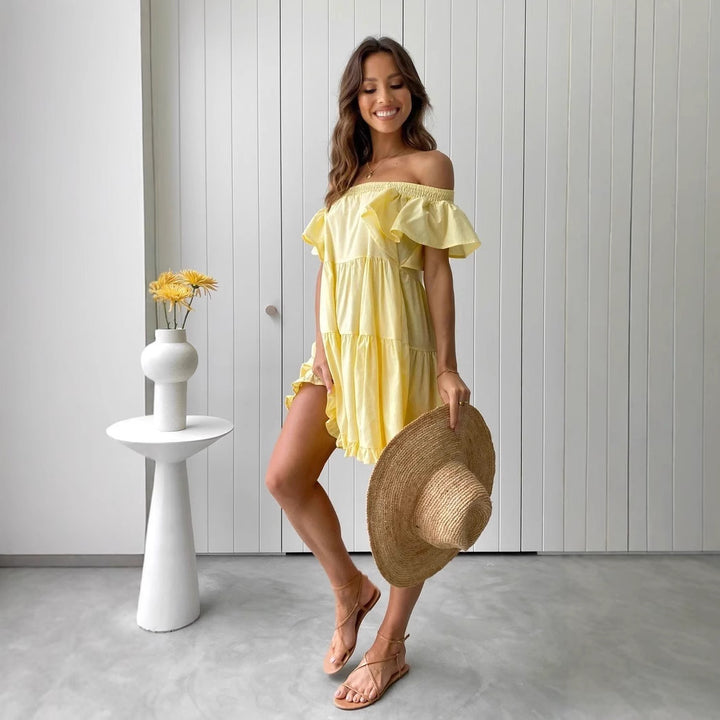 Damen Off-Shoulder Freizeitkleid mit Volant-Details Drune