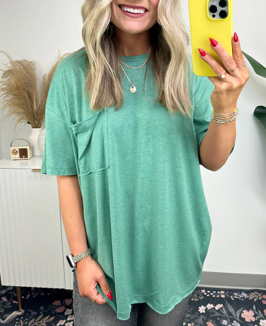 Damen lässiges Oversized T-Shirt mit Tasche Drune