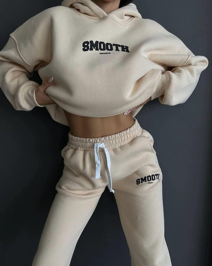Damen lässiges Sweatpants-Set mit Kapuze und elastischem Bund Drune