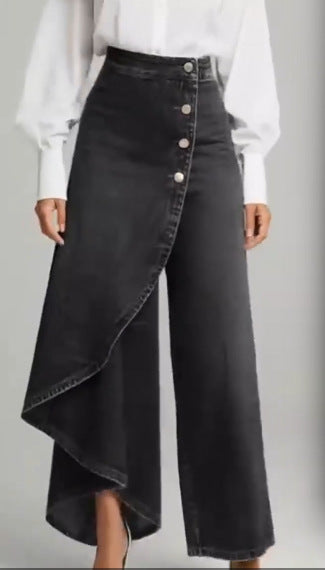 Damen Denim-Rock mit asymmetrischem Schnitt und Knopfdetails Drune