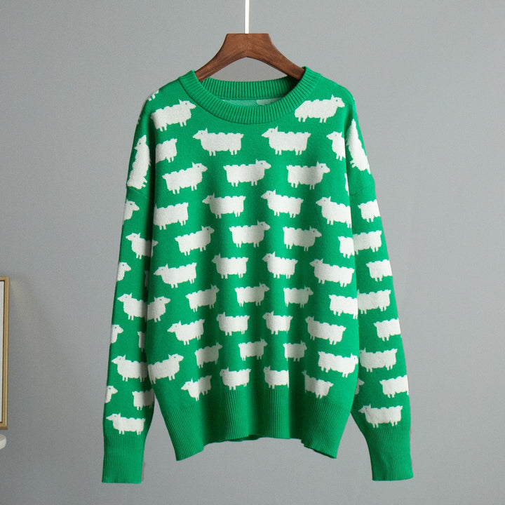Damen Strickpullover mit originellem Schafdesign Drune