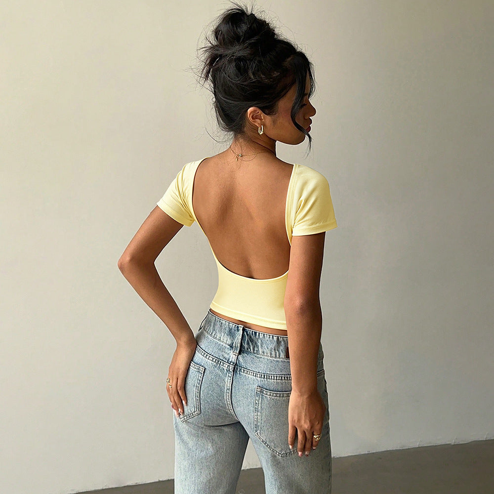 Damen trendiges cropped T-Shirt mit Rundhalsausschnitt Drune