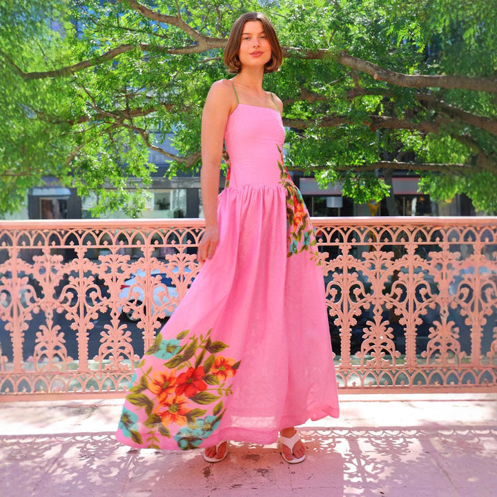 Damen Maxikleid mit floralem Drapierungsdesign und ankle bared Trägern Drune