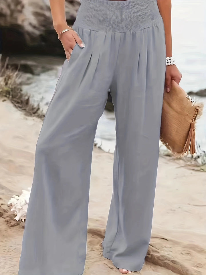 Damen Lange, weite Leinenhose mit elastischem Bund Drune