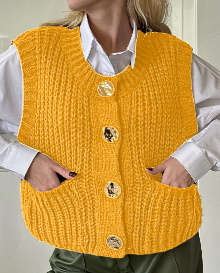 Damen Strickweste mit Knopfdetaillierung und praktischen Taschen Drune