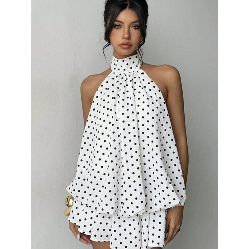 Damen Minikleid mit verspieltem Polka-Dot-Muster und elegantem Neckholder Drune
