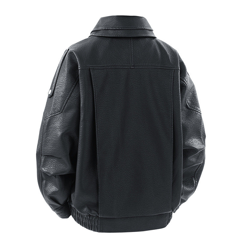 Damen modische Kunstlederjacke mit hohem Kragen und praktischen Seitentaschen Drune