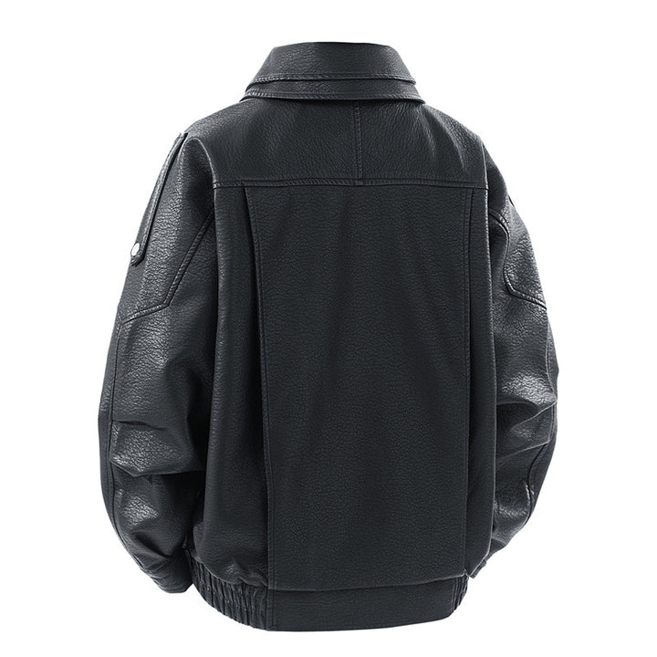 Damen modische Kunstlederjacke mit hohem Kragen und praktischen Seitentaschen Drune