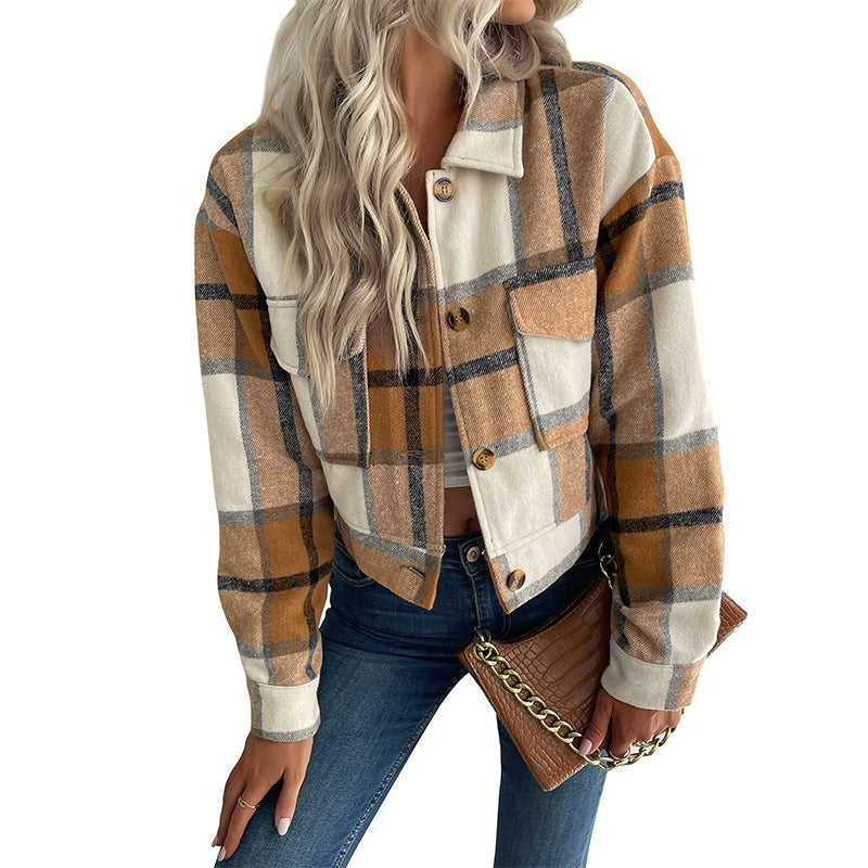 Damen Kariertes Shirtjacke mit funktionalen Taschen Drune