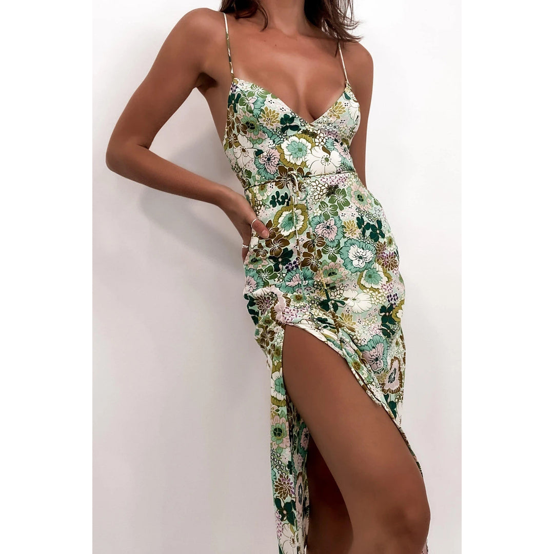 Damen Chic Freizeitkleid mit tiefem Schlitz und elegantem V-Ausschnitt Drune
