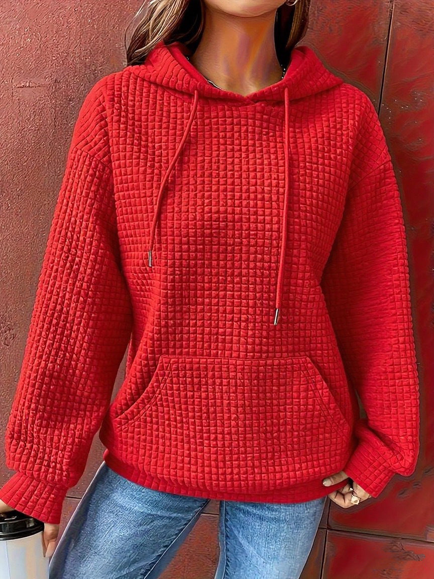 Damen Kapuzenpullover im strukturierten Waffelmuster mit seitlichen Eingrifftaschen Drune
