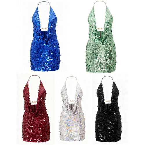 Damen Glitzerndes Minikleid mit tiefem V-Ausschnitt und Troddel-Applikationen Drune