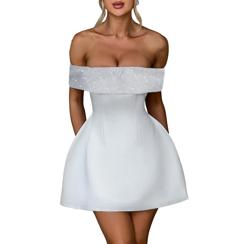 Damen Off-Shoulder Minikleid mit schimmerndem Bustier-Oberteil Drune