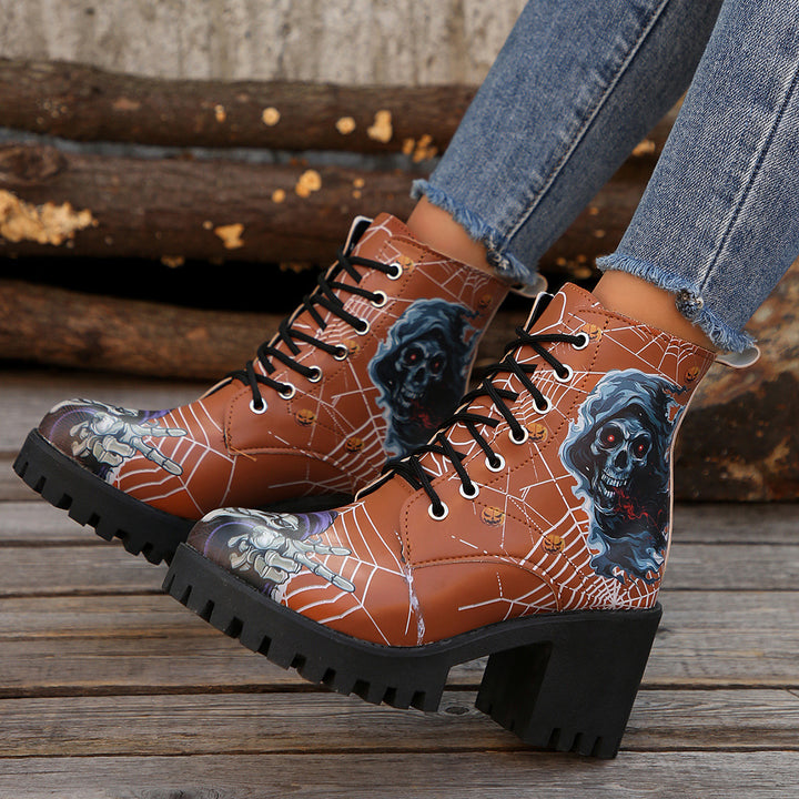 Damen Grafik Halloween Combat Boots mit Chunky Heel Drune