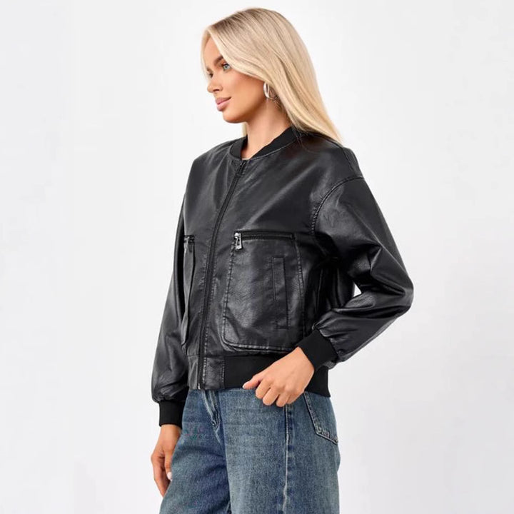 Damen modische Bikerjacke mit strukturiertem Design und praktischen Taschen Drune
