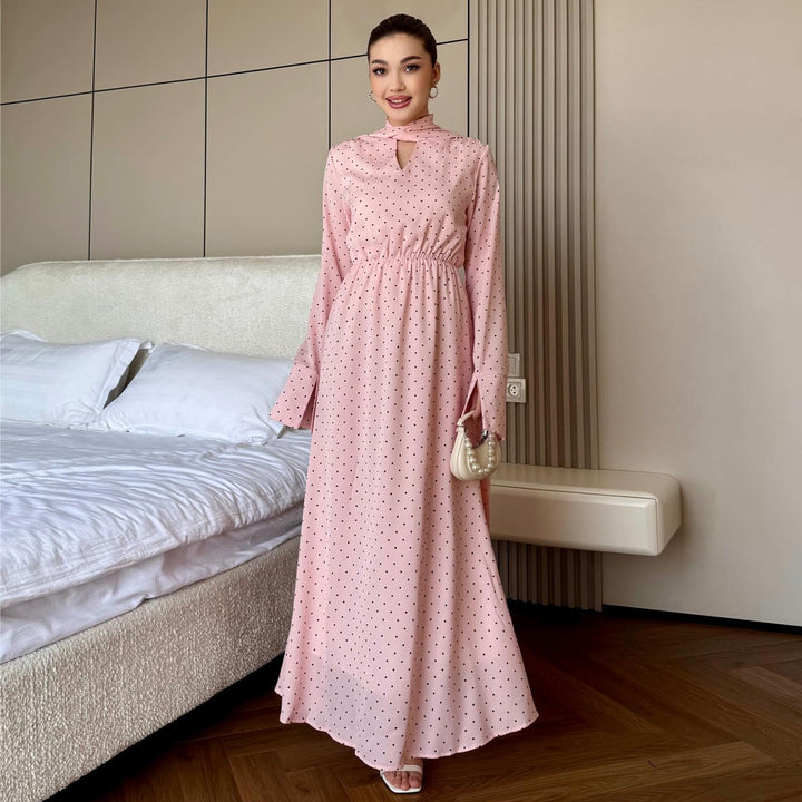 Damen Maxikleid mit eleganten Punkten und schickem Schlitz Drune