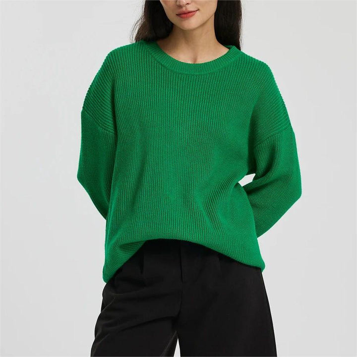 Damen lockerer Strickpullover mit weitem Schnitt und Rippstruktur Drune