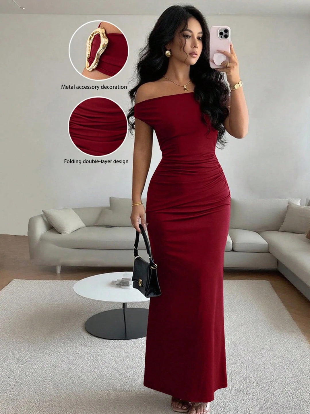 Damen Wickelmaxikleid mit schmalem Schnitt und auffälligen Details Drune