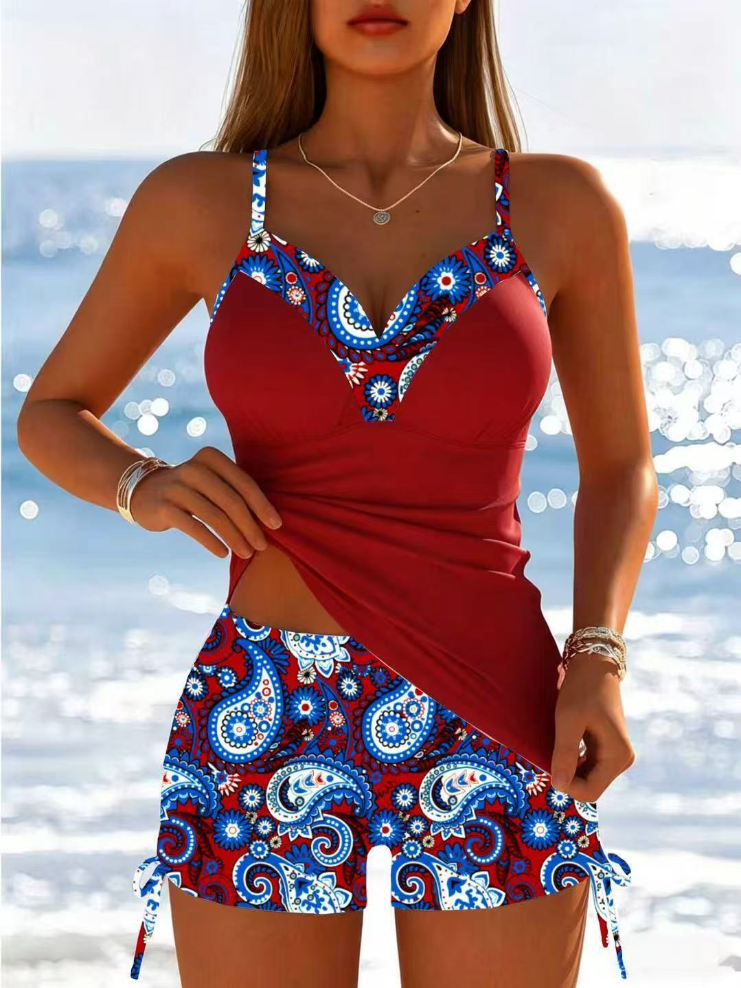 Damen Funktions-Badeanzug mit hohem Schnitt und dekorativen Paisleymustern Drune