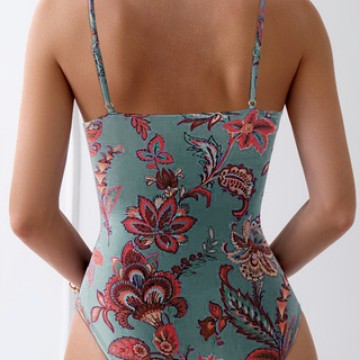 Damen Einteiler Badeanzug mit floralem Raffungselement Drune
