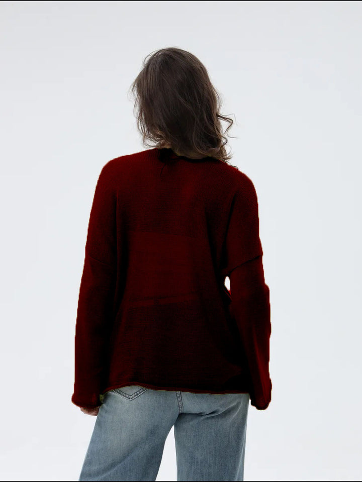 Damen lässiger Pullover mit weiten Ärmeln und feinem Lochstrickdesign Drune