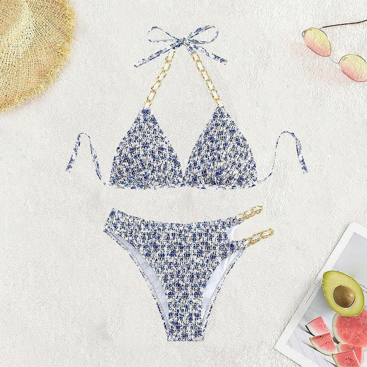 Damen Triangel-Bikini-Set mit glamourösen Kettendetails Drune