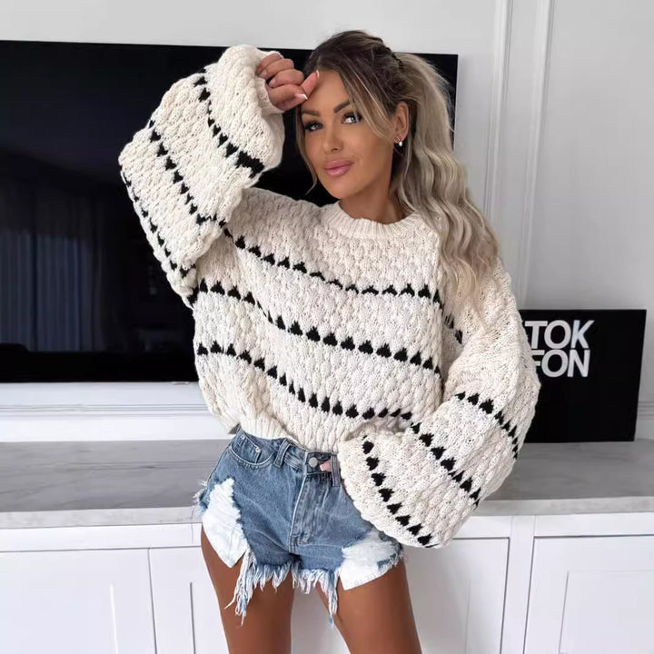 Damen kuscheliger Grobstrickpullover mit einzigartigem Muster Drune