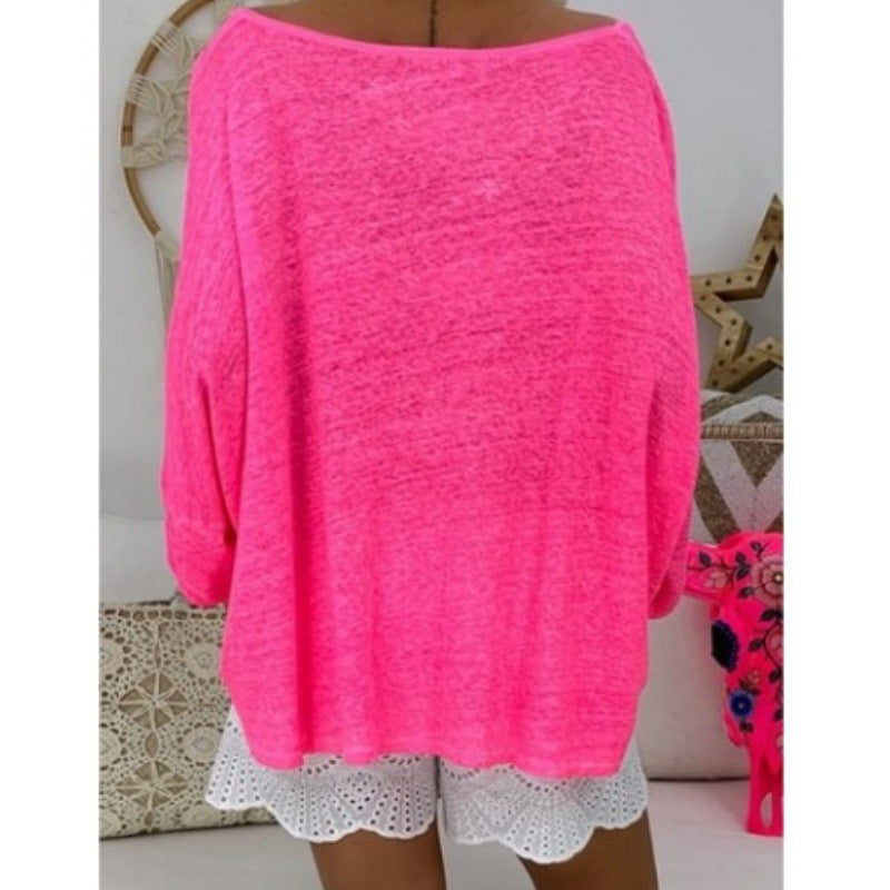 Damen lässiges Oversize-Shirt mit tiefem V-Ausschnitt und langen Ärmeln Drune
