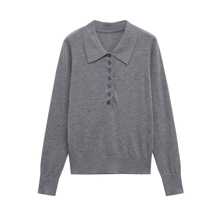 Damen Langarm-Pullover mit Polo-Kragen und knöpfbarem Ausschnitt Drune