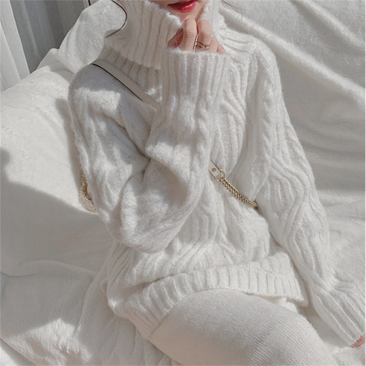 Damen Grobstrickpullover mit hohem Kragen und weichem Material Drune