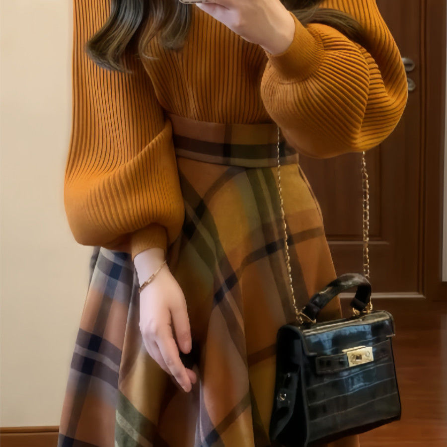 Damen Elegantes Strickoberteil mit weitem Puffärmel Drune