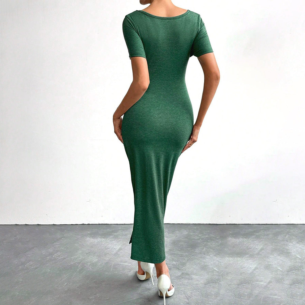 Damen figurbetontes Wickelkleid mit seitlichem Schlitz und Rüschendetails Drune