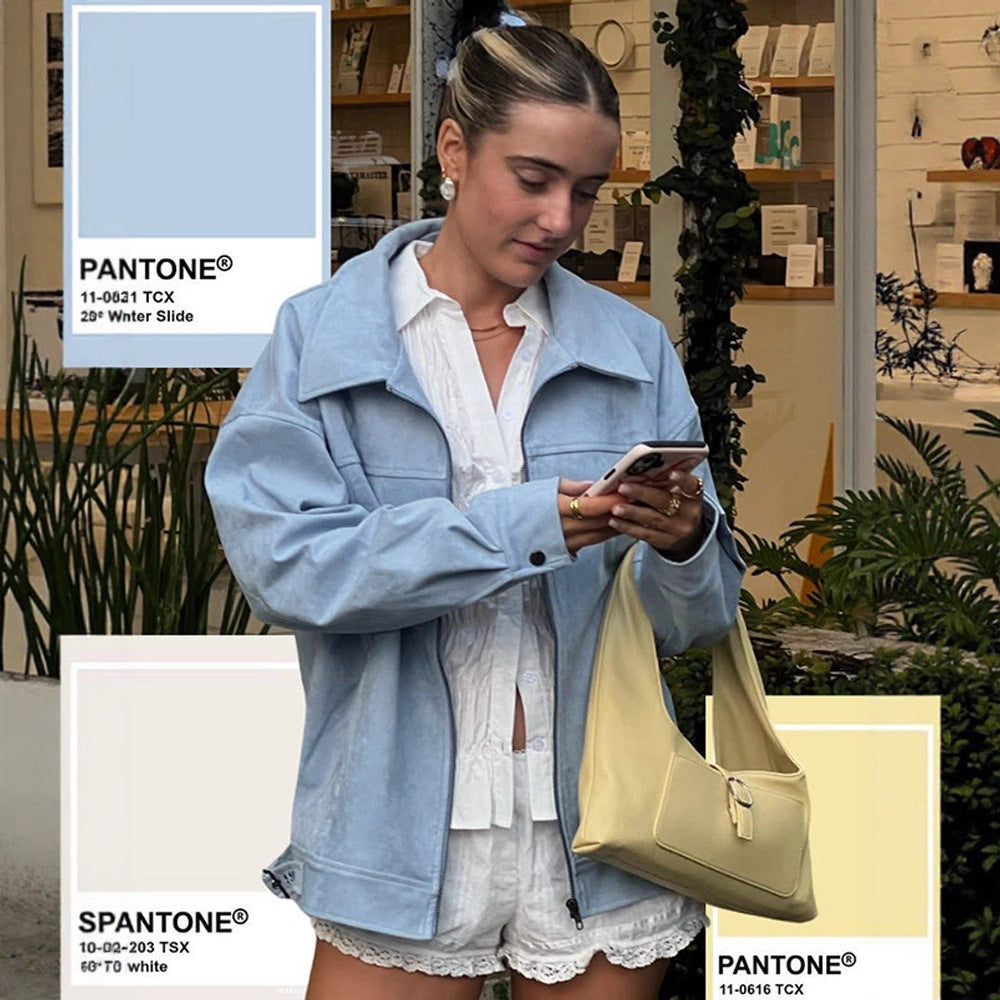 Damen lässige Kunstlederjacke mit modernem Schnitt und praktischen Taschen Drune
