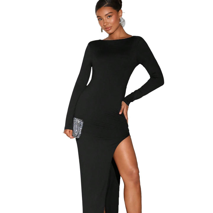 Damen Lange Kleid mit funkelndem Seiteneinsatz und hohem Schlitz Drune